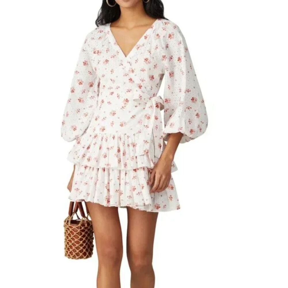 MAIA BERGMAN Floral Eyelet Wrap Mini Dress Sz‎ XL